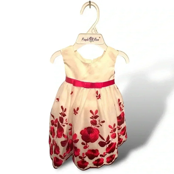 6-9mo Embroidered Christmas white and red Purple&Rose dress. Dsct w bundle. - Picture 2 of 9